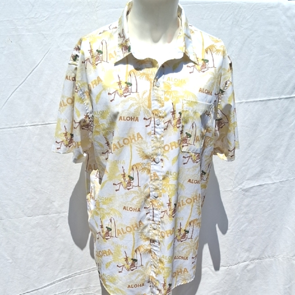 Savage Tacticians Aloha print men's shirt - Wh w Yellow Skeleton, Military, XL